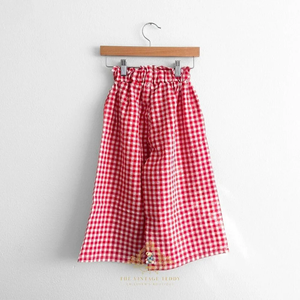 NWT Pretty Little Girls Wide Leg Pants Relaxed Fit Gingham Red & White 18-24M